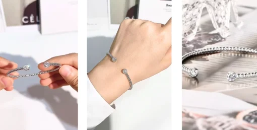Brazalete rígido de plata para mujer Ophélia