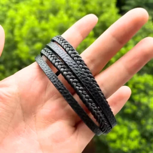 Pulsera de cuero trenzado para hombre