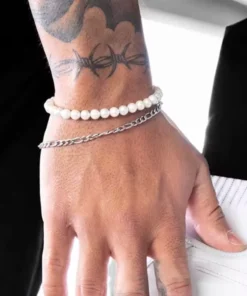 Pulsera de hombre con perla blanca Zac