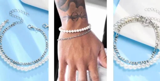 Pulsera de hombre con perla blanca Zac