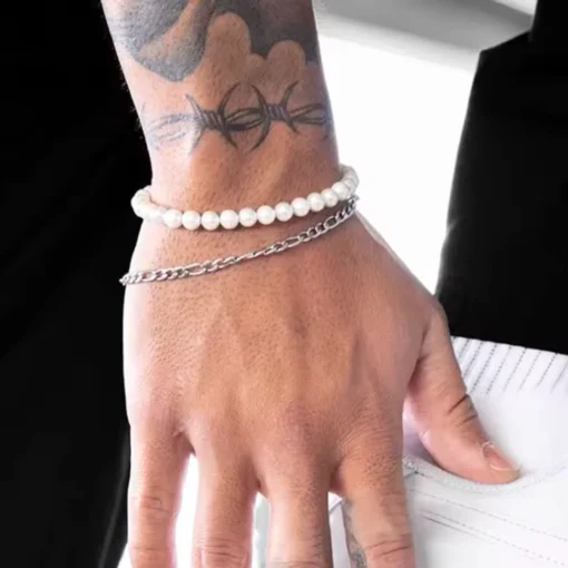 Pulsera de hombre con perla blanca Zac