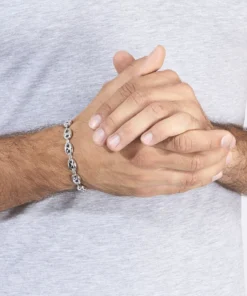 Pulsera de hombre en plata con eslabones grano de café