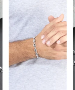 Pulsera de hombre en plata con eslabones grano de café