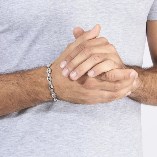 Pulsera de hombre en plata con eslabones grano de café