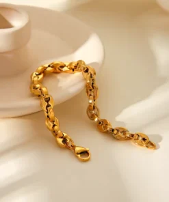 Pulsera de mujer dorada con eslabones grano de café