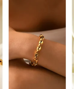 Pulsera de mujer dorada con eslabones grano de café