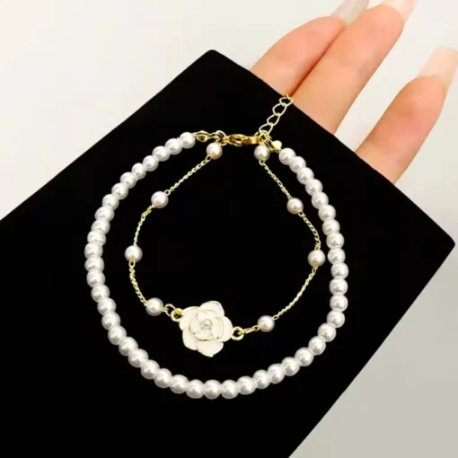 Pulsera flor con perla Rosy