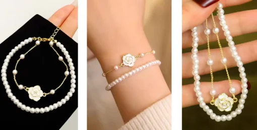 Pulsera flor con perla Rosy