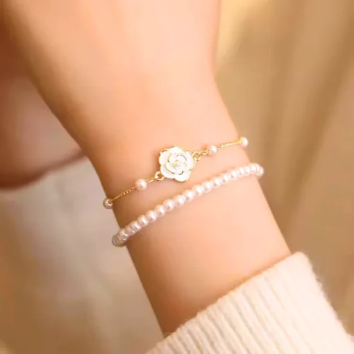 Pulsera flor con perla Rosy